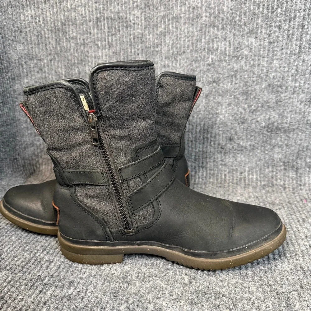 UGG Simmens Waterproof Boots Womens 8 Black Leather Wool Lined Zip Winter Moto